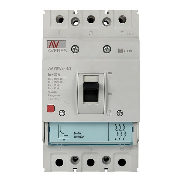 Выключатель автоматический в литом корпусе AV-POWER-1/3 20А 80кА TR EKF