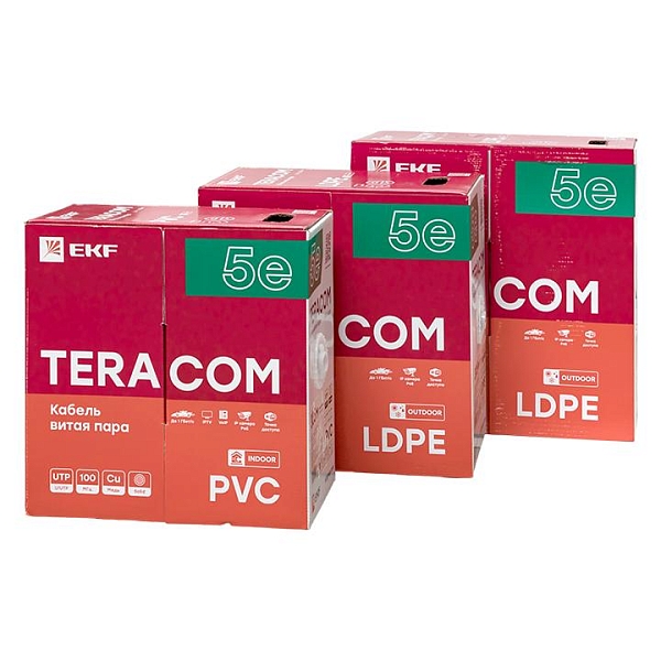 Кабель витая пара TERACOM Cat.5E U/UTP 4 пары solid внешний оболочка LDPE цвет черный (упак. 305м)