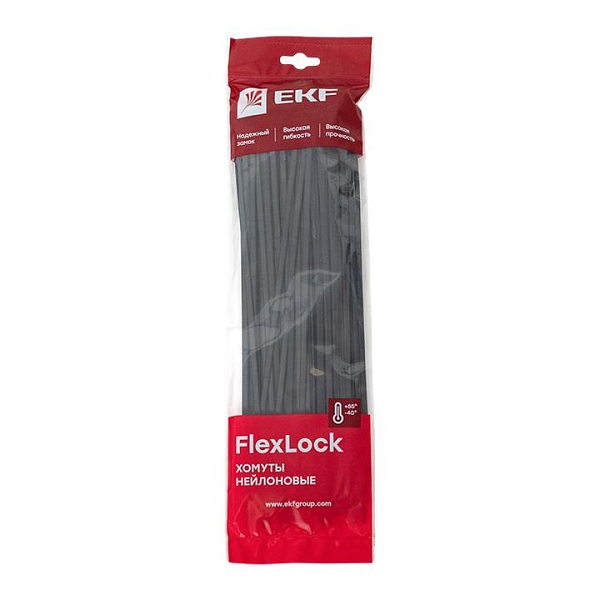 Хомут P6.6 стандартный (ч), 7.6x300 (100шт) FlexLock EKF