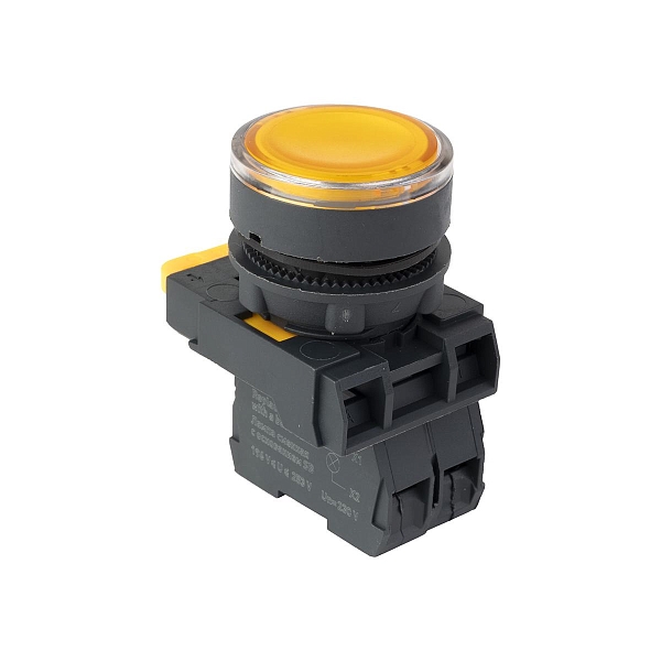 Кнопка SB-27 плоская без фиксации c подсветкой 220V AC 1NC желтая IP65 EKF