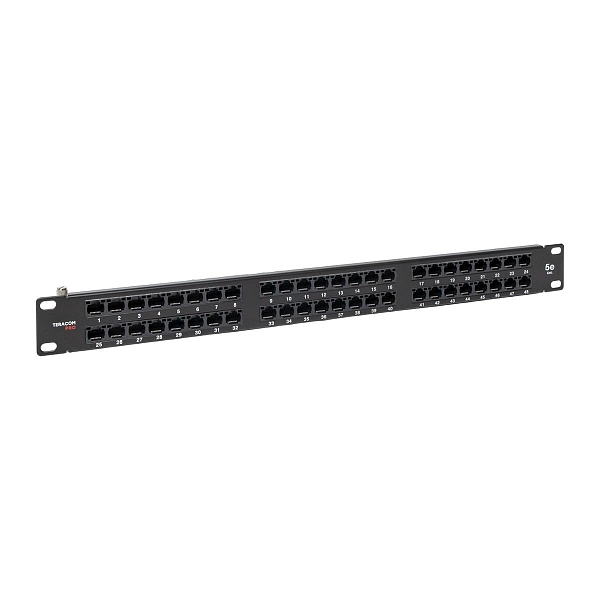 Патч-панель высокой плотности TERACOM PRO 19'' Cat.5E 1U неэкранированная UTP 48 портов RJ-45 Dual IDC с органайзером