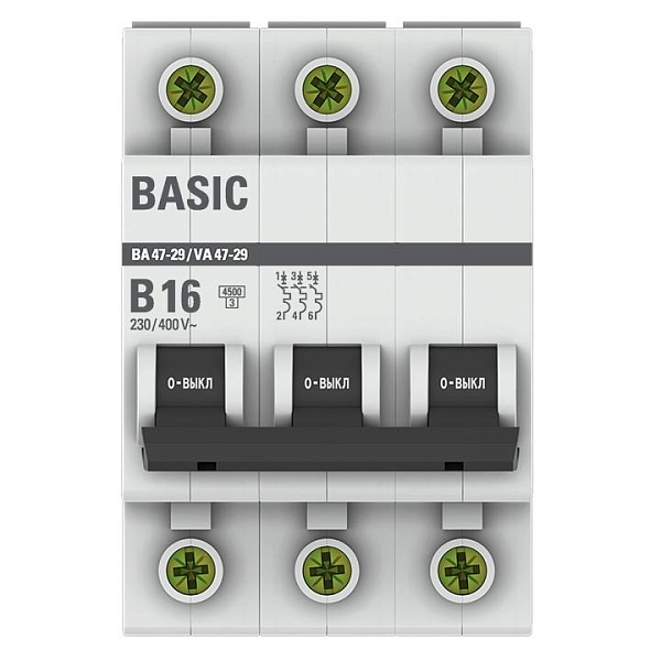 Автоматический выключатель ВА 47-29 3P 16А (B) 4,5кА BASIC
