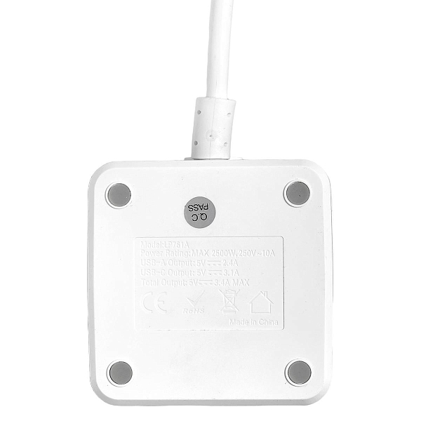 Удлинитель "Куб" 2 гнезда 1USB + 2Type C с быстрой зарядкой, подставкой под телефон и ночником 1,3 метра 1мм2