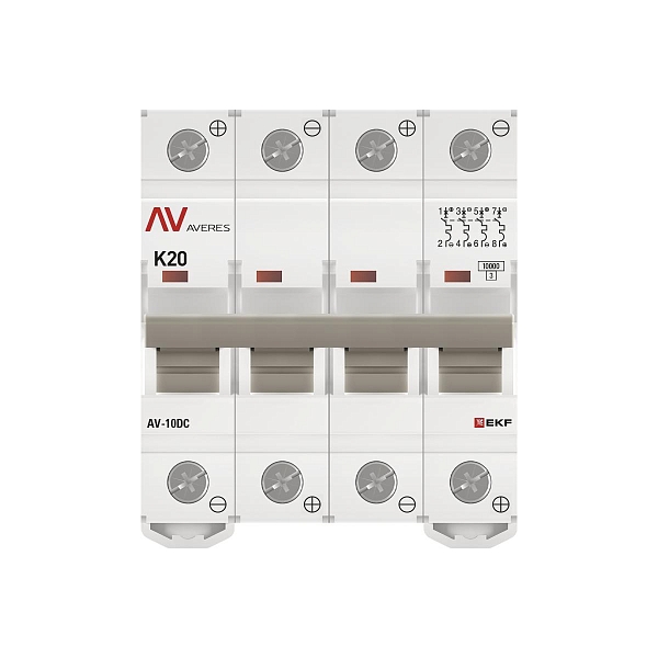Выключатель автоматический AV-10 DC 4P 20A (K) 10kA EKF AVERES