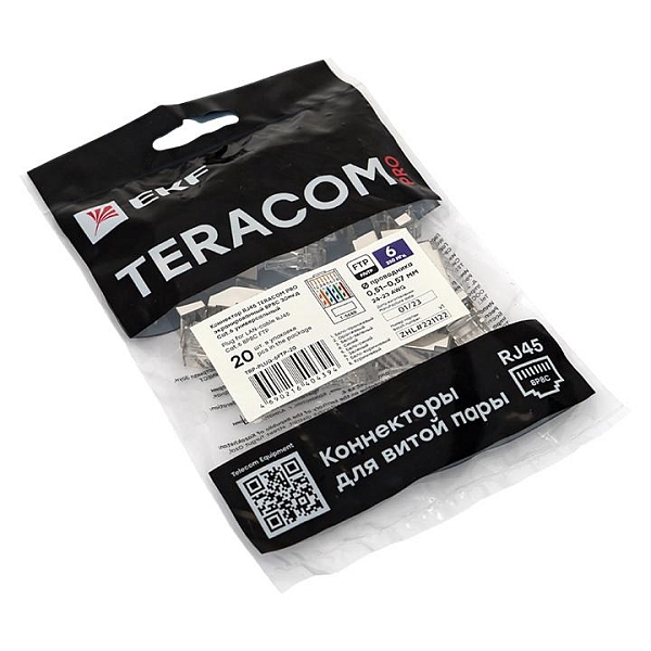 Коннектор RJ-45 TERACOM PRO экранированный 8P8C 30мкд Cat.6 (упак.20шт)