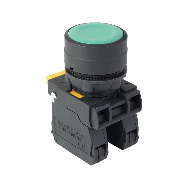 Кнопка SB-31 плоская с фиксацией 1NO+1NС зеленая IP65 EKF