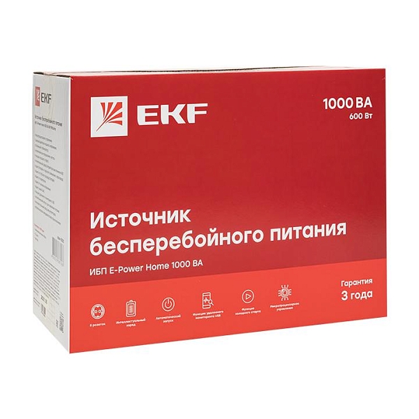 Источник Бесперебойного Питания Линейно-интерактивный E-Power Home 1000 ВА 600Вт,8хSchuko,USB,RJ45