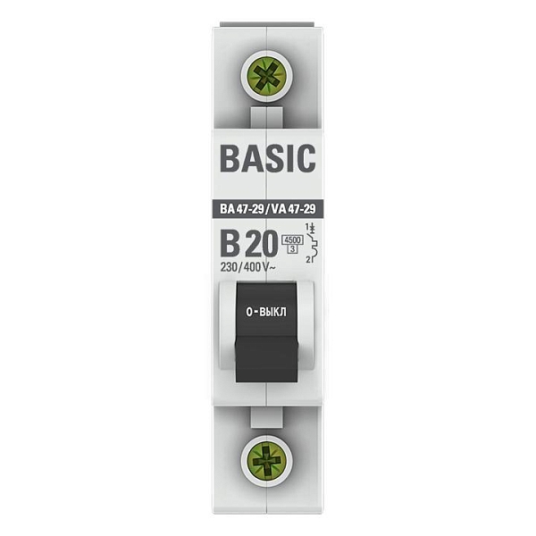 Автоматический выключатель ВА 47-29 1P 20А (B) 4,5кА BASIC
