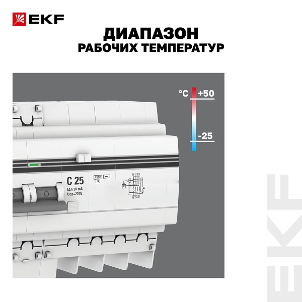Автоматический выключатель дифференциального тока АД-4 4P 25А характеристика C 30мА тип АС электронный 4,5кА PROXIMA EKF