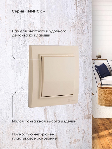 Выключатель 1-кл. СП 10А бежевый Минск EKF