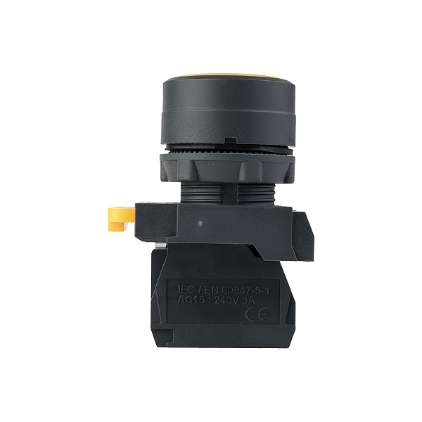Кнопка SB-31 плоская с фиксацией 1NС желтая IP65 EKF