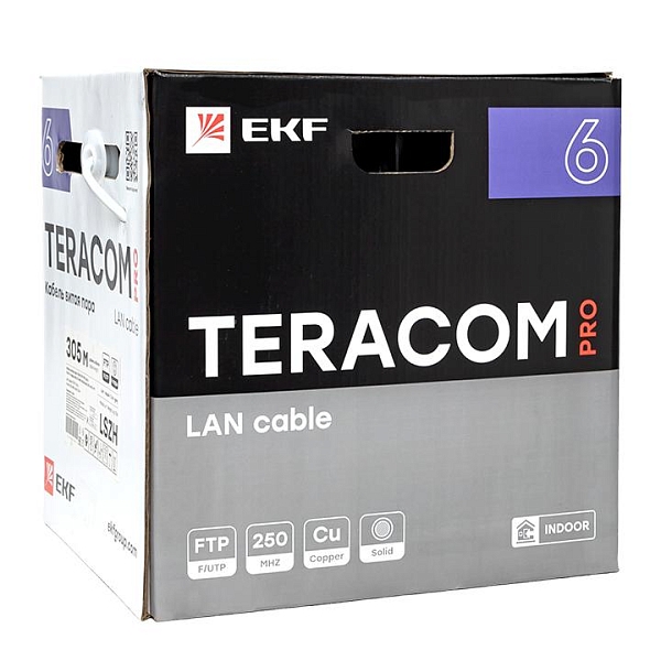 Кабель витая пара TERACOM PRO Cat.6 F/UTP 4 пары solid 23AWG оболочка LSZH нг(А)-HF цвет серый (упак. 305м)