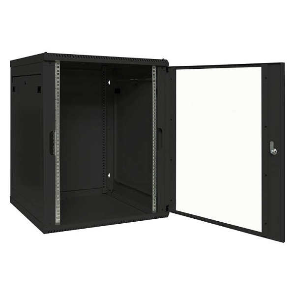 Шкаф настенный 19" TERACOM PRO 15U 600x600 мм дверь стеклянная с замком-ручкой чёрный