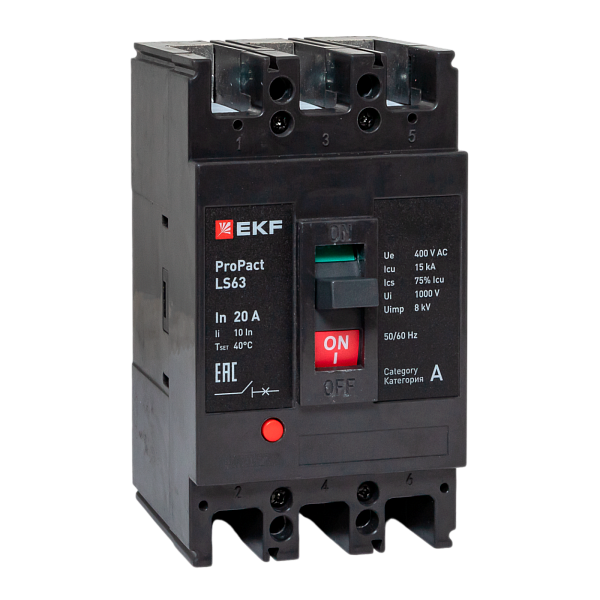 Выключатель автоматический в литом корпусе ProPact LS63 20А 3P 15кА EKF