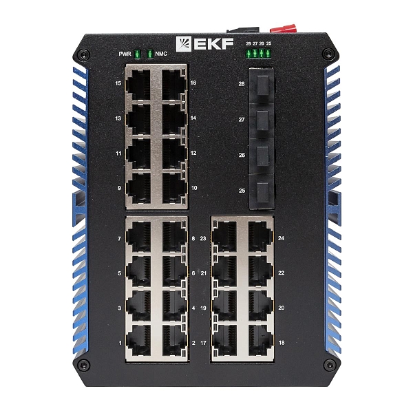 Промышленный неуправляемый коммутатор U-4GX/SFP-24GTP, 4 порта 1000Base-X SFP, 24 порта 10/100/1000Base-T(X) RJ45 c PoE, монтаж на динрейку TSX EKF