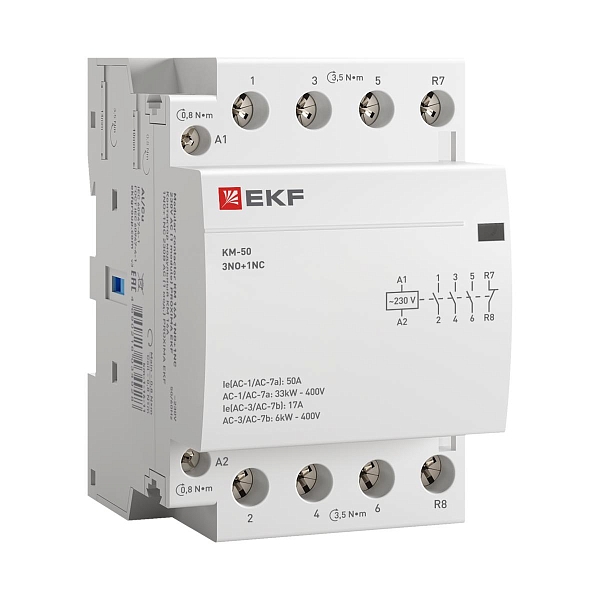 Контактор модульный КМ 50А 3NO+1NC 230В АС (3 мод.) PROXIMA EKF