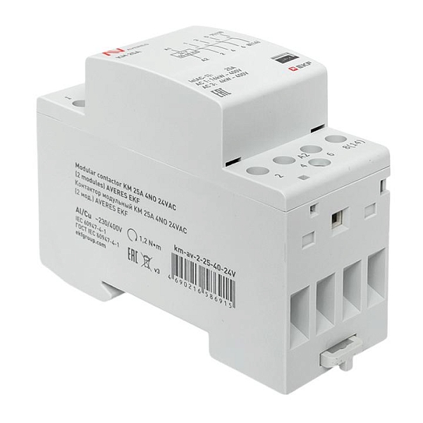 Контактор модульный КМ 25А 4NO 24В АС (2 мод.) AVERES EKF