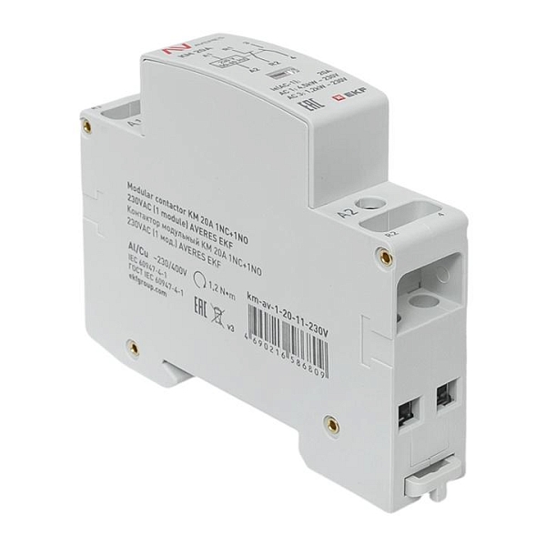 Контактор модульный КМ 20А 1NO+1NC 230В АС (1 мод.) AVERES EKF