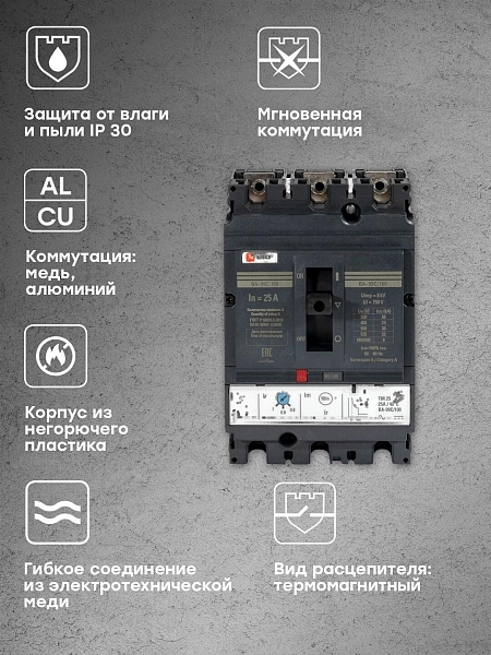 Выключатель автоматический в литом корпусе ВА-99C 100/25А 3P 35кА с термомагнитным расцепителем EKF