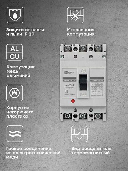 Выключатель автоматический в литом корпусе ВА-99М 100/25А 3P 10In 35кА с термомагнитным расцепителем EKF
