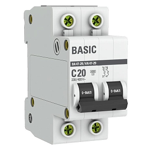 Автоматический выключатель ВА 47-29 2P 20А (C) 4,5кА BASIC