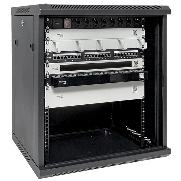 Шкаф настенный 19" TERACOM PRO 12U 600x450 мм дверь стеклянная с замком-ручкой чёрный