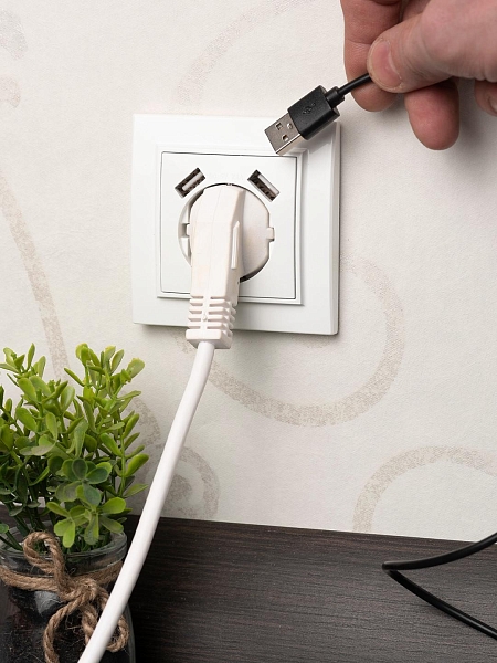 Минск Розетка 1-местная СП с/з 16А белая с защ. штор. с 2 USB 2,1А EKF