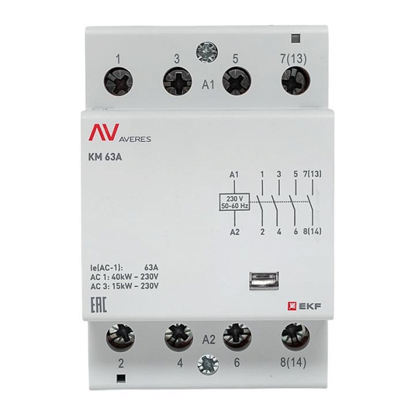 Контактор модульный КМ 63А 4NO 230В АС (3 мод.) AVERES EKF