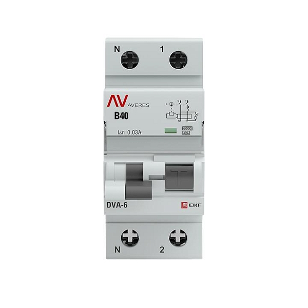 Автоматический выключатель дифференциального тока DVA-6 1P+N 40А характеристика B 30мА тип A электромеханический 6кА AVERES EKF