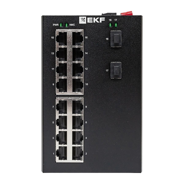 Промышленный неуправляемый коммутатор U-2GX/SFP-16GT, 2 порта 1000Base-X SFP, 16 портов 10/100/1000Base-T(X) RJ45, монтаж на динрейку TSX EKF