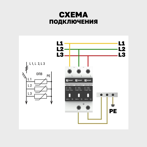 Ограничитель импульсных напряжений ОПВ-D/3P In 5кА 275В с сигн. EKF